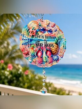 Life Is Better in Flip Flops Wind Spinner – Tropical Coastal Decor